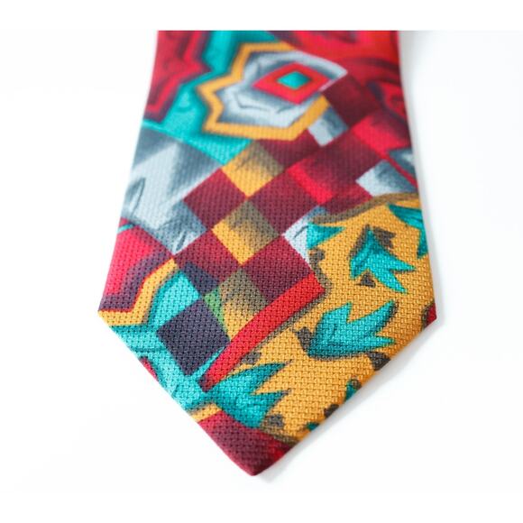 VTG Missoni Italy Silk Cubism Floral Bird Tie Retro Artsy Wedding Luxury Boho - Picture 5 of 14